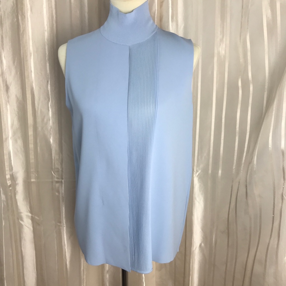 VINCE Laser Cut Sleeveless Turtleneck Top
